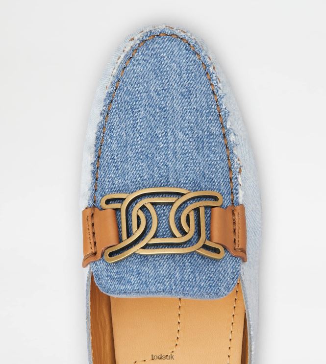 Tod's Women Gommino Mules in Denim and Leather 602L8475 Light Blue/Brown