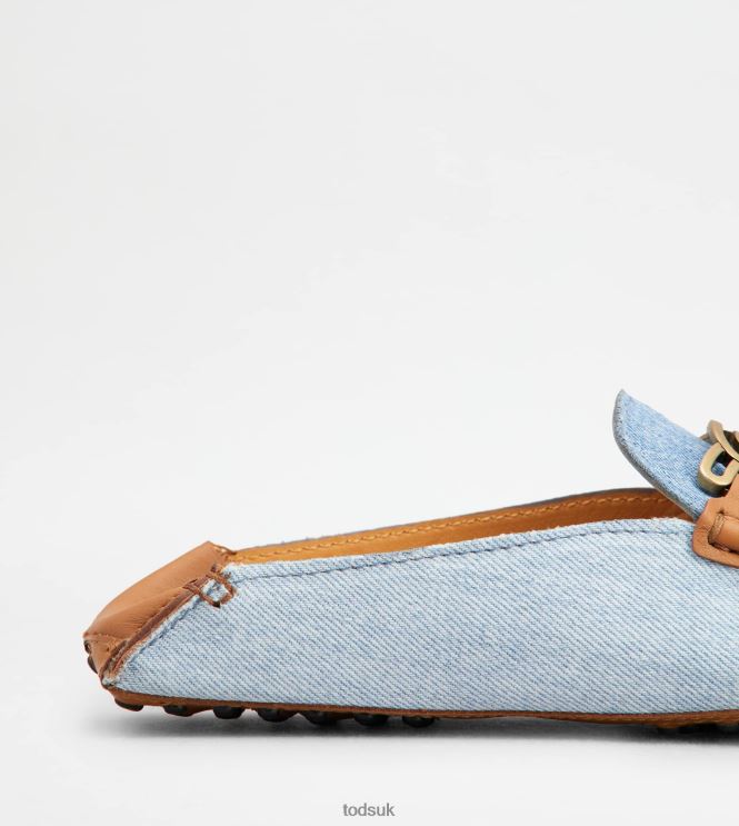 Tod's Women Gommino Mules in Denim and Leather 602L8475 Light Blue/Brown