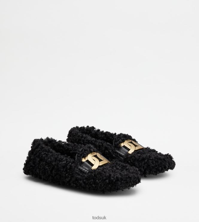 Tod's Women Kate Gommino Driving Shoes in faux Fur and Leather 602L84115 Black