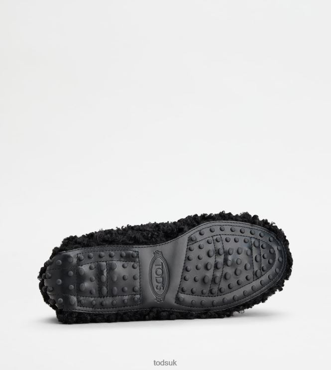 Tod's Women Kate Gommino Driving Shoes in faux Fur and Leather 602L84115 Black
