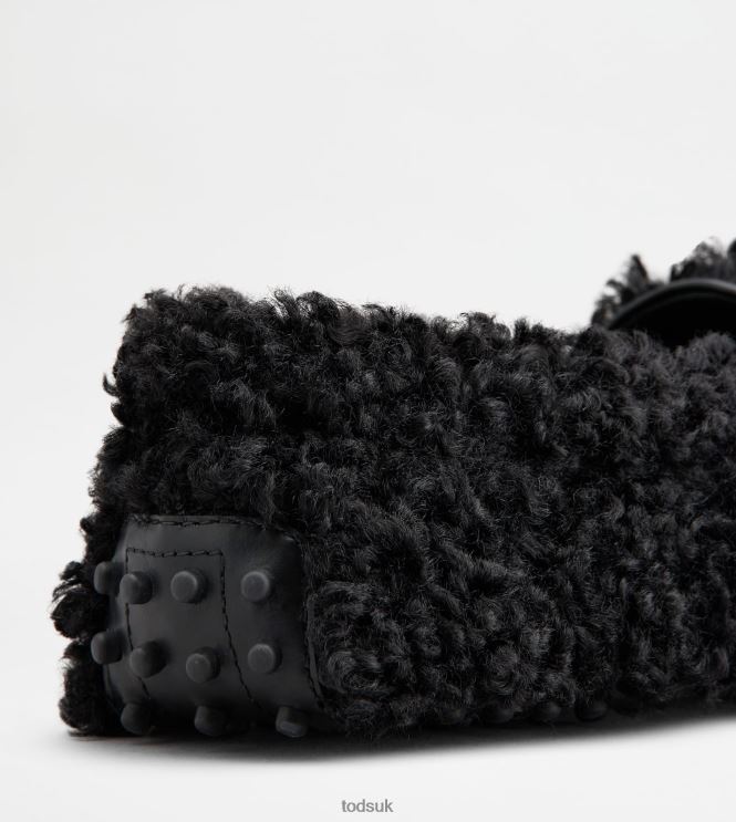 Tod's Women Kate Gommino Driving Shoes in faux Fur and Leather 602L84115 Black