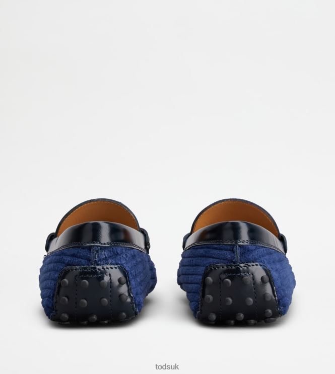 Tod's Women T Timeless Gommino Driving Shoes in Leather and Velvet 602L8477 Blue/Gold