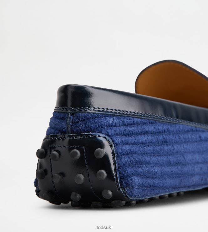 Tod's Women T Timeless Gommino Driving Shoes in Leather and Velvet 602L8477 Blue/Gold