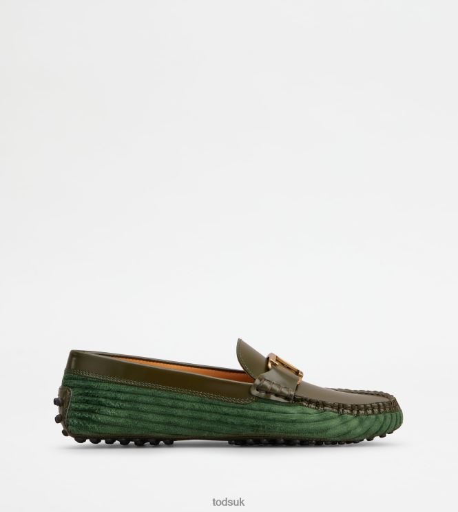 Tod's Women T Timeless Gommino Driving Shoes in Leather and Velvet 602L8479 Green