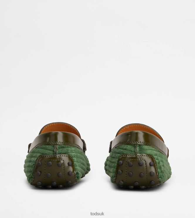 Tod's Women T Timeless Gommino Driving Shoes in Leather and Velvet 602L8479 Green