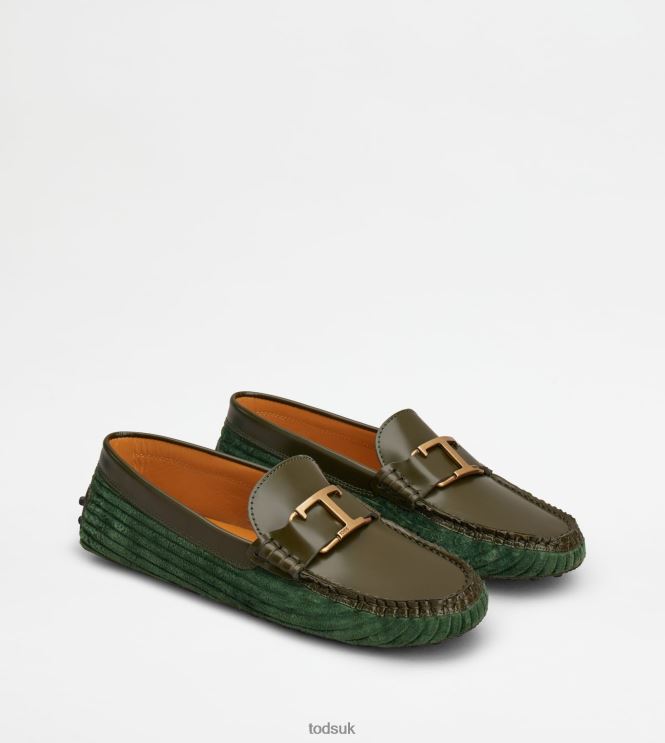 Tod's Women T Timeless Gommino Driving Shoes in Leather and Velvet 602L8479 Green