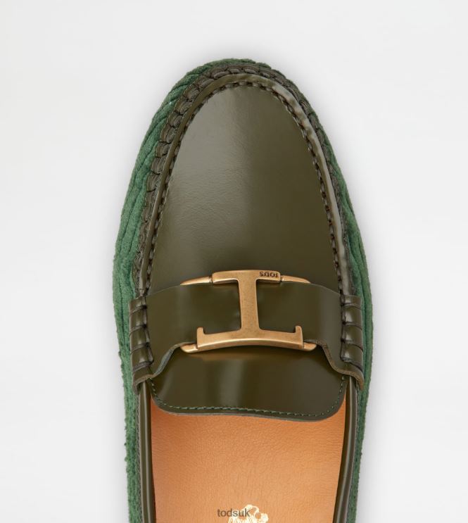 Tod's Women T Timeless Gommino Driving Shoes in Leather and Velvet 602L8479 Green