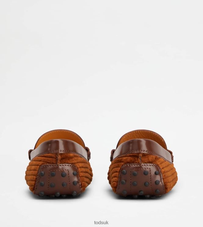 Tod's Women T Timeless Gommino Driving Shoes in Leather and Velvet 602L8480 Brown