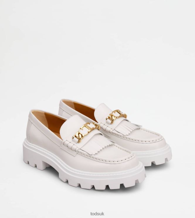 Tod's Women Fringed Loafers in Leather 602L846 White