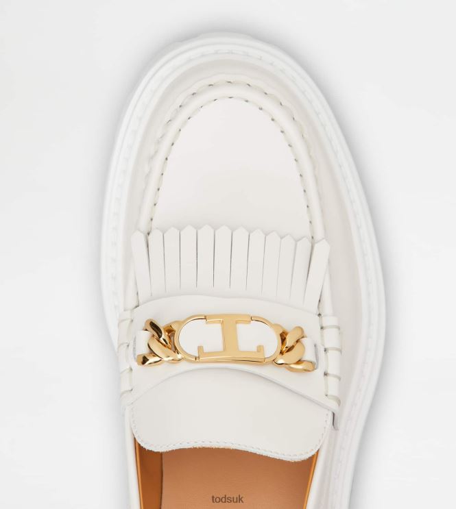 Tod's Women Fringed Loafers in Leather 602L846 White