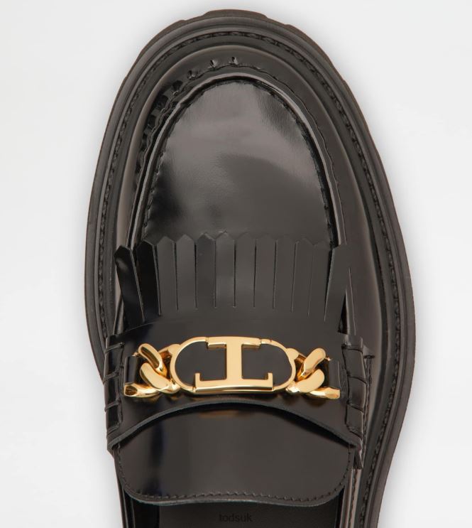 Tod's Women Fringed Loafers in Leather 602L847 Black