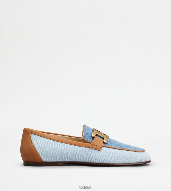 Tod's Women Kate Loafers in Denim and Leather 602L8458 Light Blue/Brown