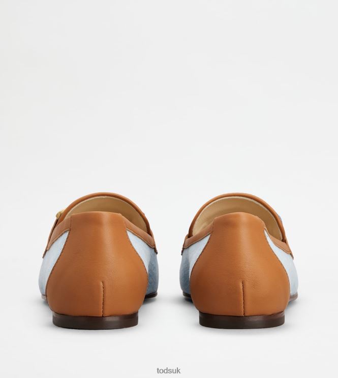 Tod's Women Kate Loafers in Denim and Leather 602L8458 Light Blue/Brown