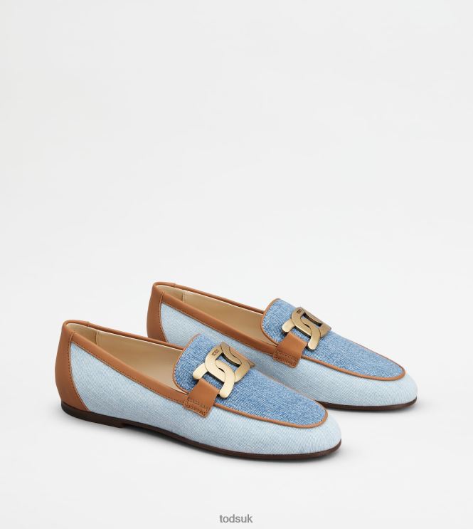 Tod's Women Kate Loafers in Denim and Leather 602L8458 Light Blue/Brown