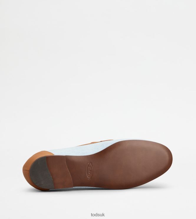 Tod's Women Kate Loafers in Denim and Leather 602L8458 Light Blue/Brown