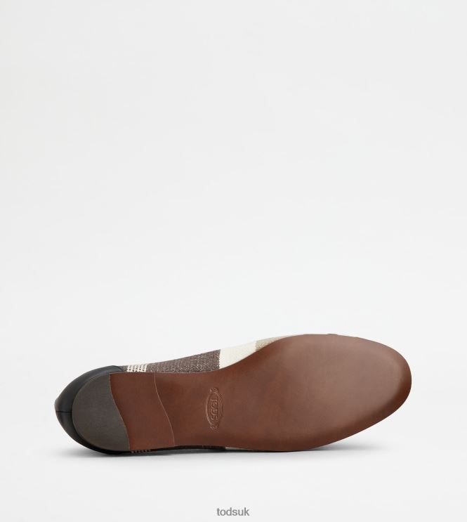 Tod's Women Kate Loafers in Fabric and Leather 602L8457 Brown/Off White/Beige