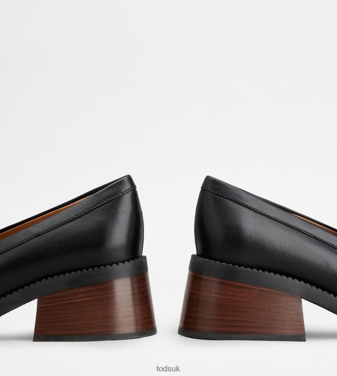 Tod's Women Kate Loafers in Leather With Heel 602L841 Black