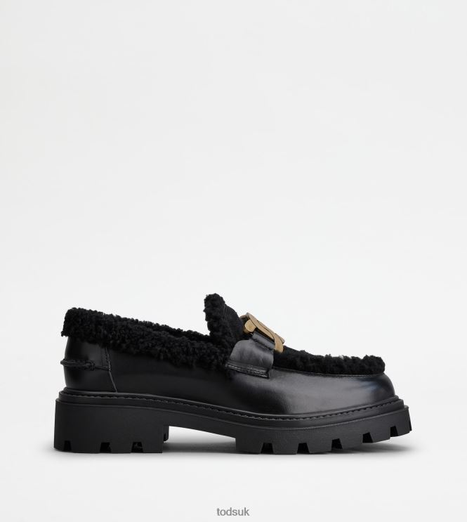 Tod's Women Kate Loafers in Leather and Sheepskin 602L8436 Black