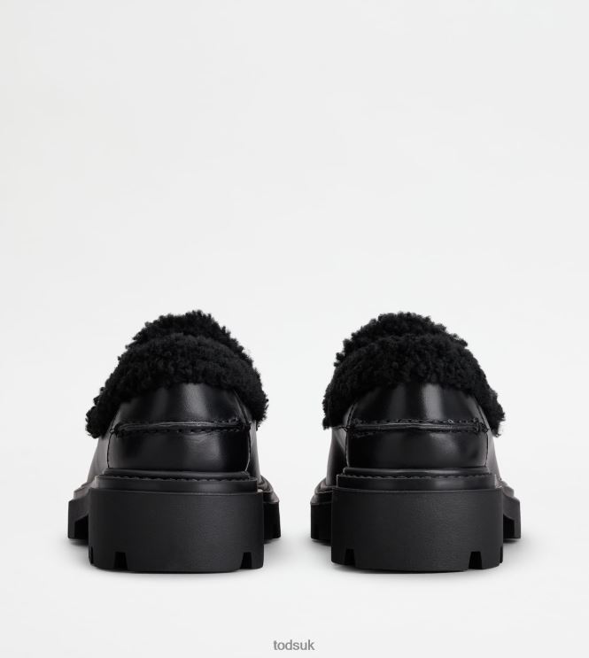Tod's Women Kate Loafers in Leather and Sheepskin 602L8436 Black