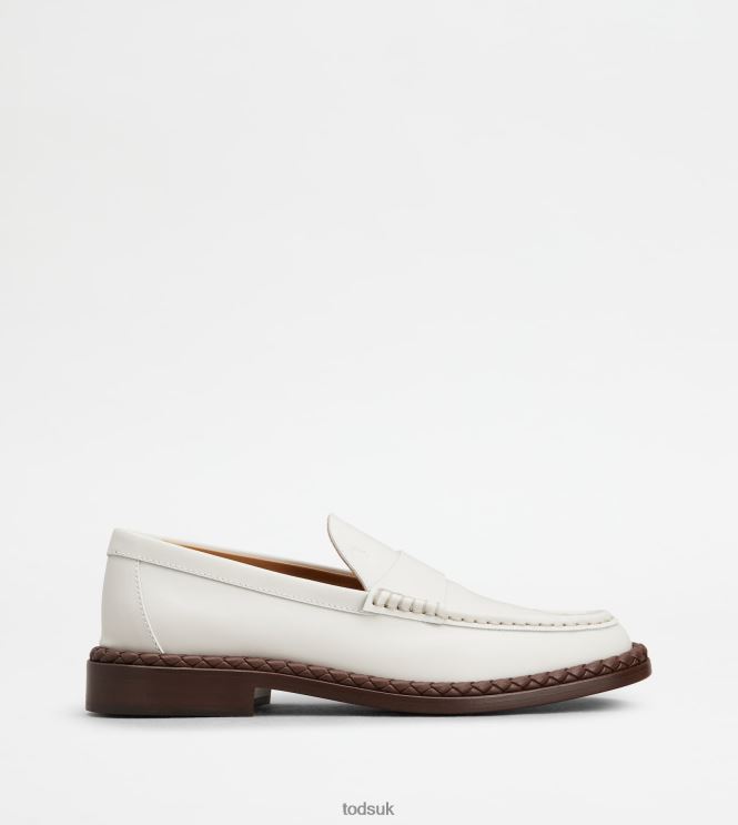 Tod's Women Loafers in Leather With Woven Welt 602L8433 White