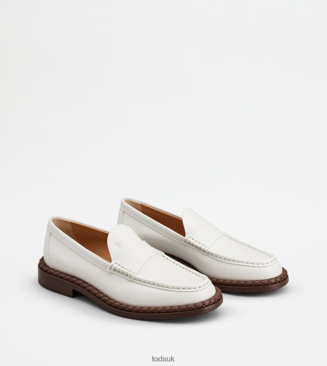 Tod's Women Loafers in Leather With Woven Welt 602L8433 White
