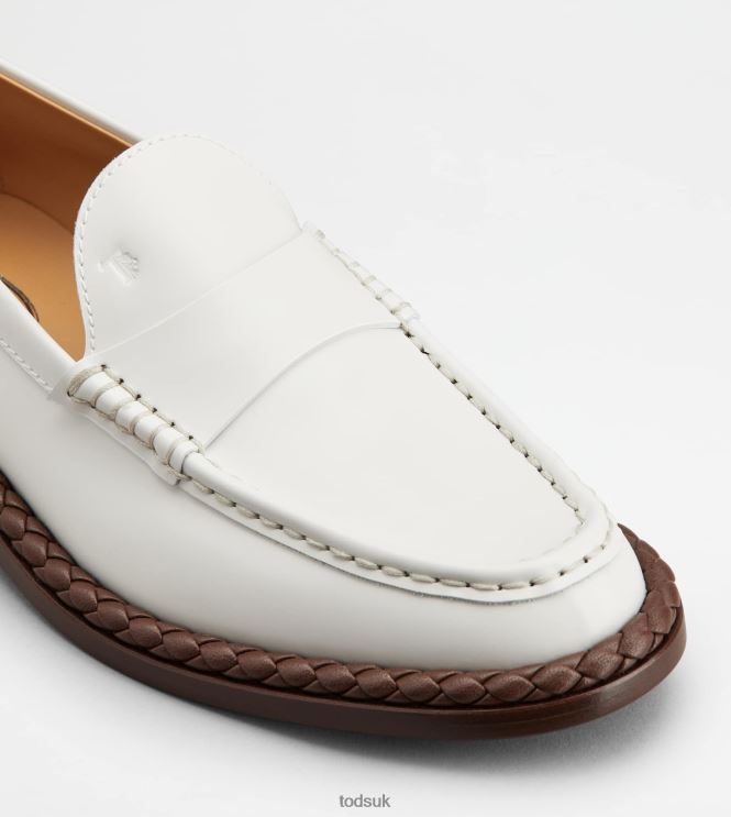 Tod's Women Loafers in Leather With Woven Welt 602L8433 White
