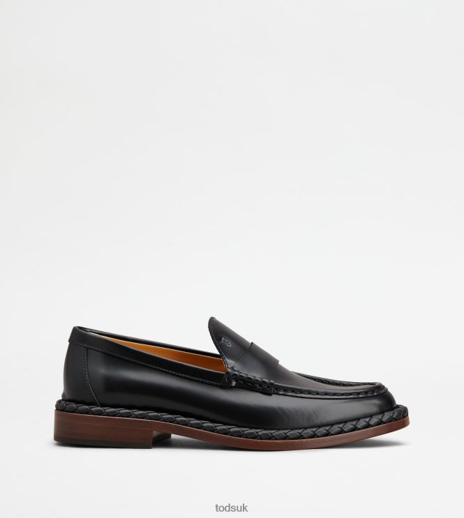 Tod's Women Loafers in Leather With Woven Welt 602L8434 Black
