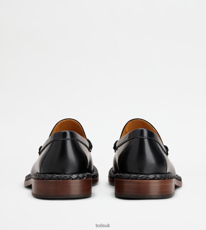 Tod's Women Loafers in Leather With Woven Welt 602L8434 Black