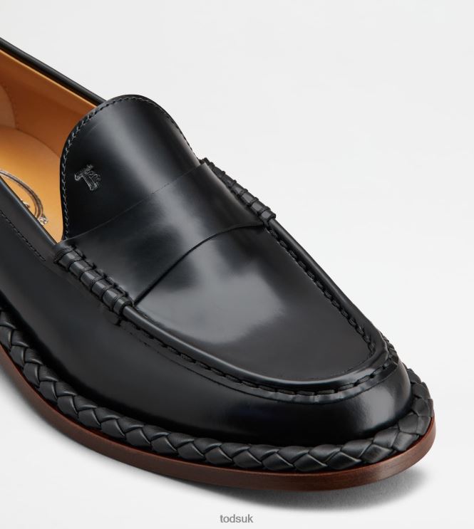 Tod's Women Loafers in Leather With Woven Welt 602L8434 Black
