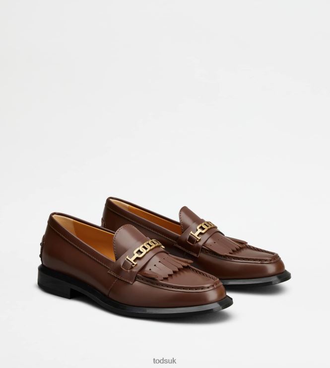 Tod's Women Loafers in Leather with Fringes 602L8439 Brown