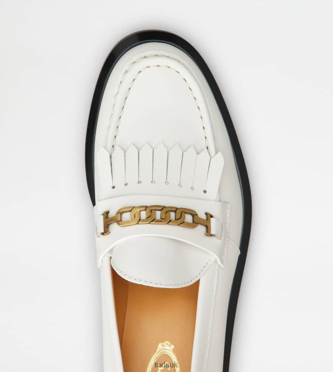 Tod's Women Loafers in Leather with Fringes 602L8440 White
