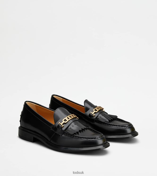 Tod's Women Loafers in Leather with Fringes 602L8442 Black