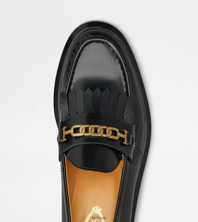 Tod's Women Loafers in Leather with Fringes 602L8442 Black