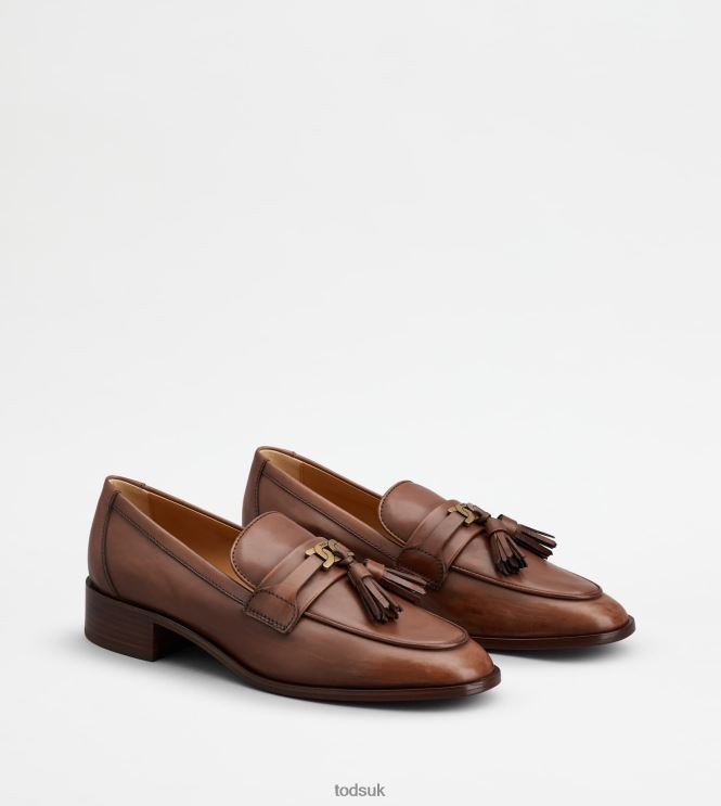 Tod's Women Loafers in Leather with Tassels 602L8413 Brown