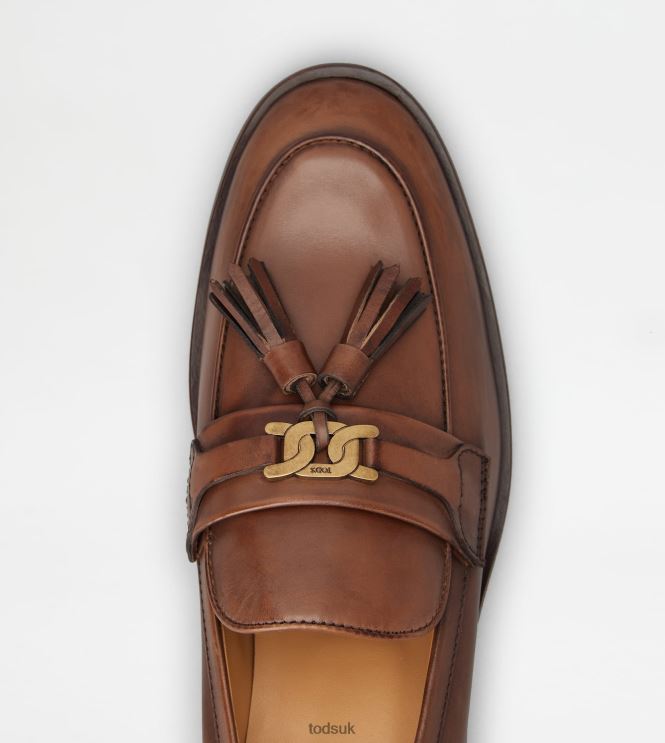 Tod's Women Loafers in Leather with Tassels 602L8413 Brown