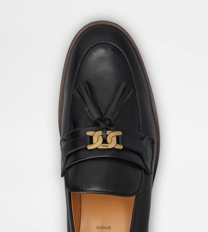 Tod's Women Loafers in Leather with Tassels 602L8414 Black