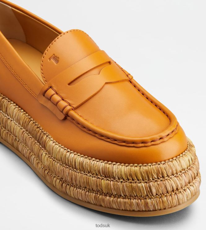 Tod's Women Platform Loafers in Leather 602L843 Orange