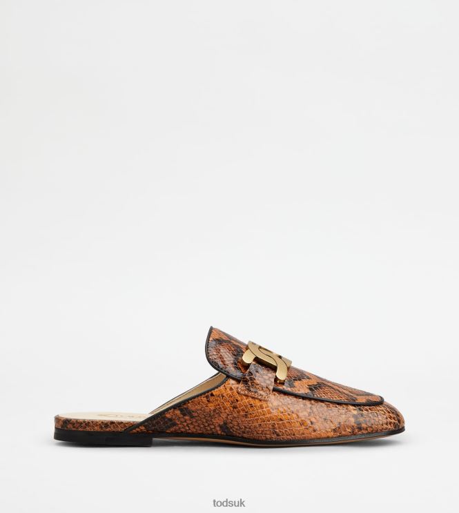 Tod's Women Kate Mules in Reptile Print Leather 602L84233 Black/Brown
