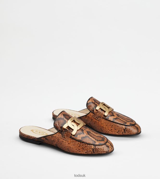 Tod's Women Kate Mules in Reptile Print Leather 602L84233 Black/Brown