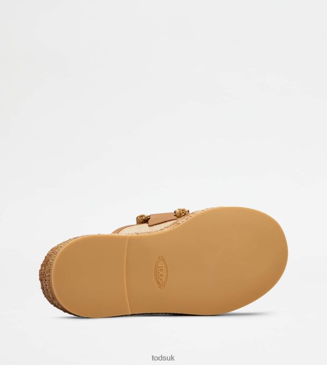 Tod's Women Kate Platform Mules in Fabric and Leather 602L84234 Brown