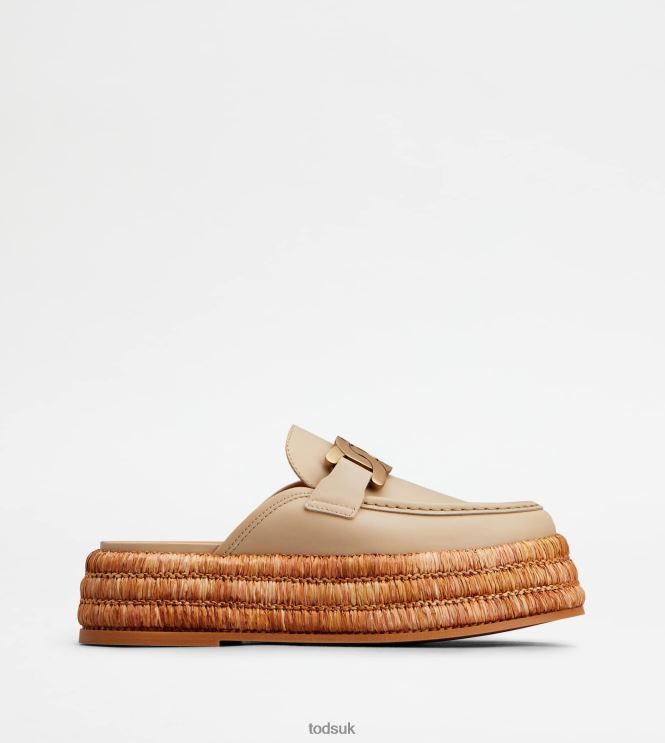 Tod's Women Kate Platform Mules in Leather 602L84226 Beige