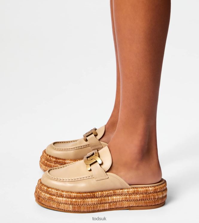 Tod's Women Kate Platform Mules in Leather 602L84226 Beige