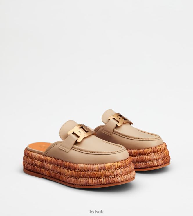 Tod's Women Kate Platform Mules in Leather 602L84226 Beige