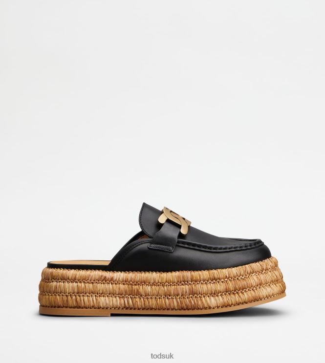 Tod's Women Kate Platform Mules in Leather 602L84227 Black