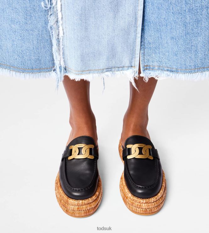 Tod's Women Kate Platform Mules in Leather 602L84227 Black