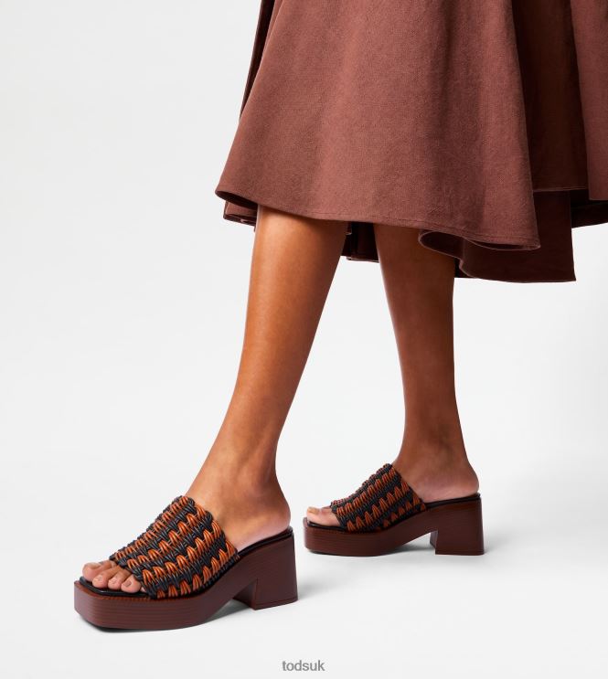 Tod's Women Platform Mules in Fabric With Heel 602L84224 Black/Brown