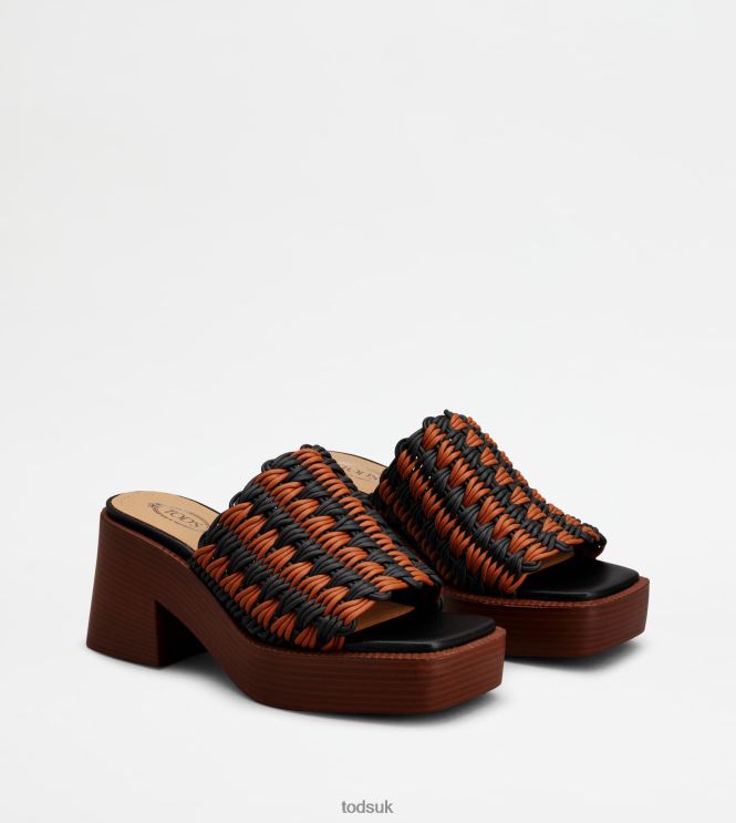 Tod's Women Platform Mules in Fabric With Heel 602L84224 Black/Brown