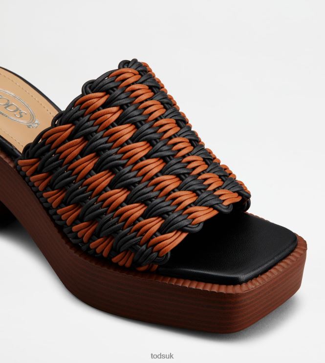 Tod's Women Platform Mules in Fabric With Heel 602L84224 Black/Brown