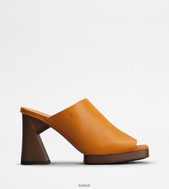Tod's Women Platform Mules in Leather With Heel 602L84219 Orange