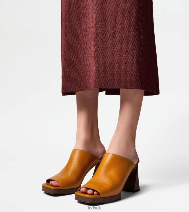 Tod's Women Platform Mules in Leather With Heel 602L84219 Orange